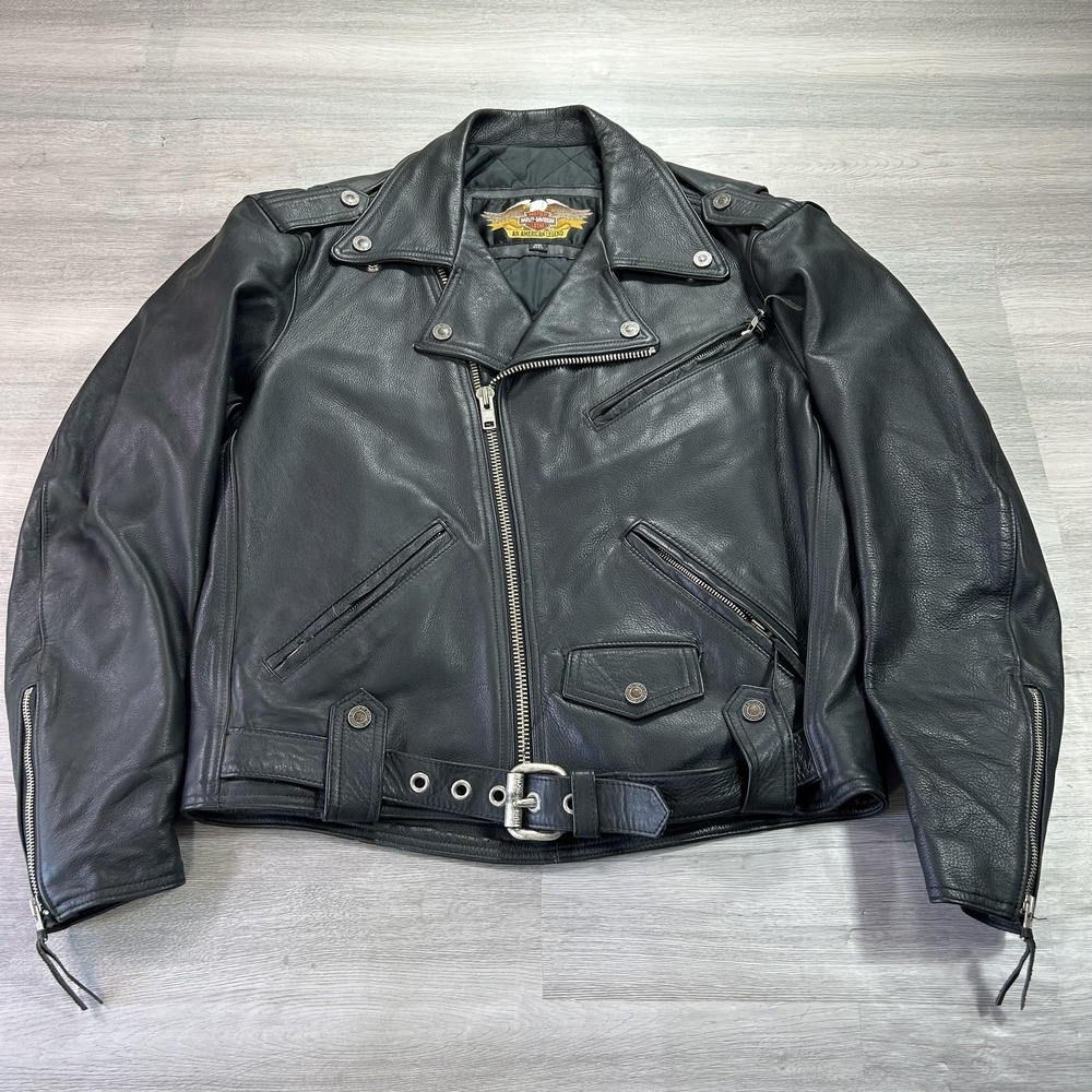 VINTAGE Harley-Davidson Jacket Mens 48 Black Leather Biker Motorcycle Riding USA